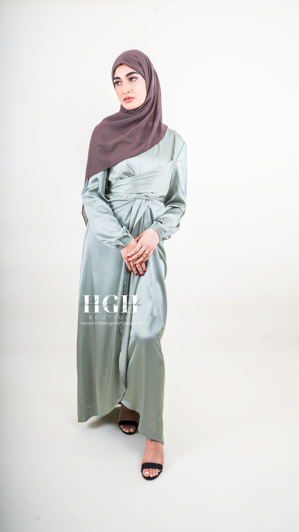 Noura Satin Wrap dress | Sage – Hidden ...